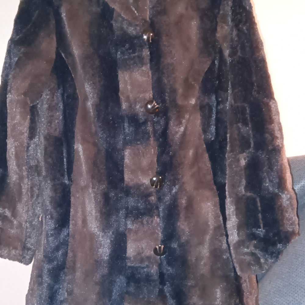 Classic Black Faux Fur Pea Coat - Elegant Button-Front